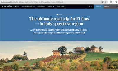 The Times UK "The ultimate road trip for F1 fans — in Italy’s prettiest region"