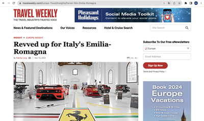 TRAVEL WEEKLY "Revved up for Italy's Emilia-Romagna"